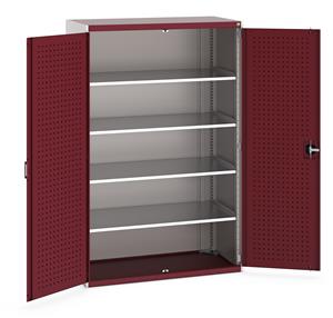 40022053.** Heavy Duty Bott cubio cupboard with perfo panel lined hinged doors. 1300mm wide x 650mm deep x 2000mm high with 4 x160kg capacity shelves....